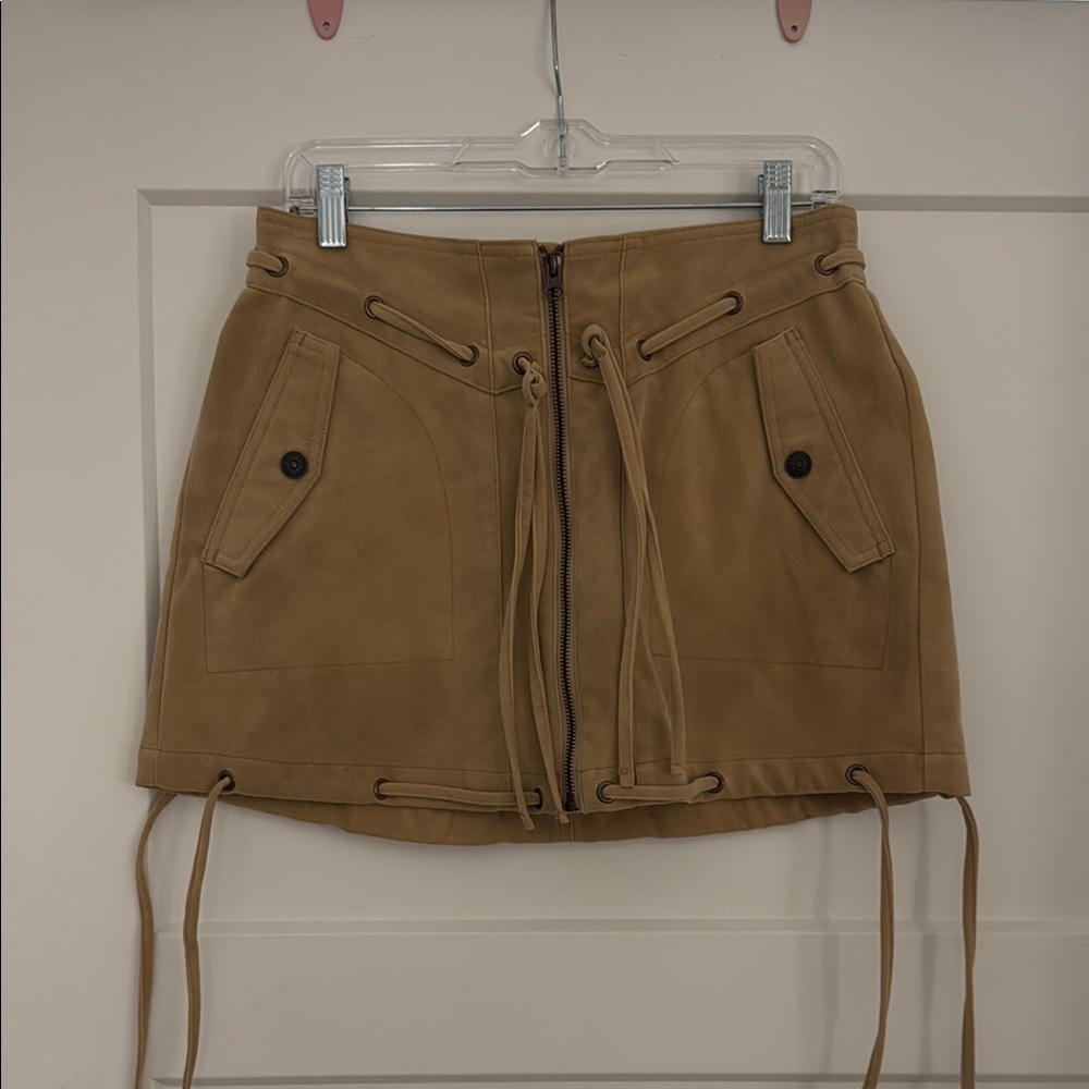 We the Free Suede Tan Lace-Up Mini Skirt
